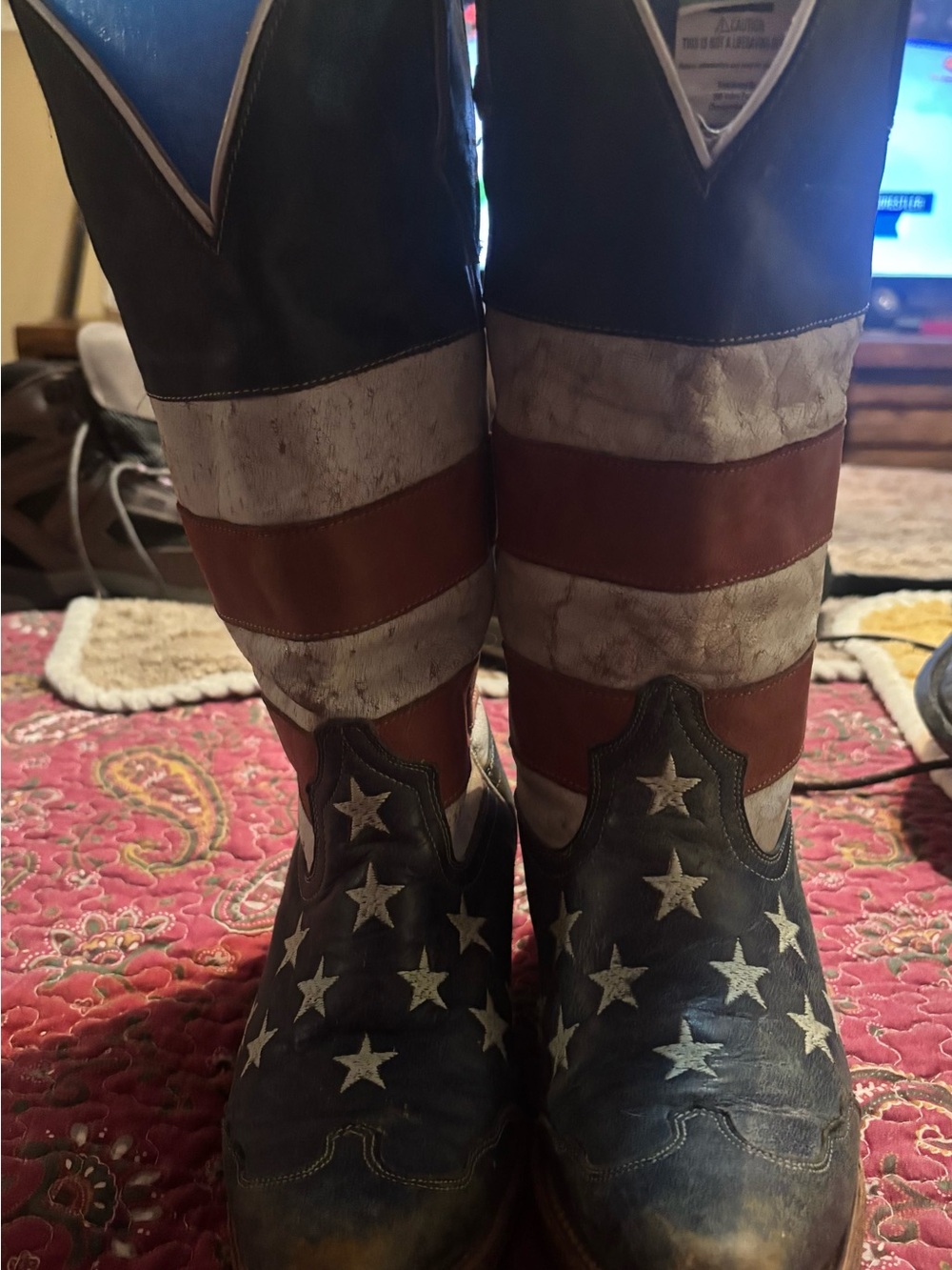 Roper American Flag Star Stripe Heeled Cowboy Boots - Blue, Red, White 6